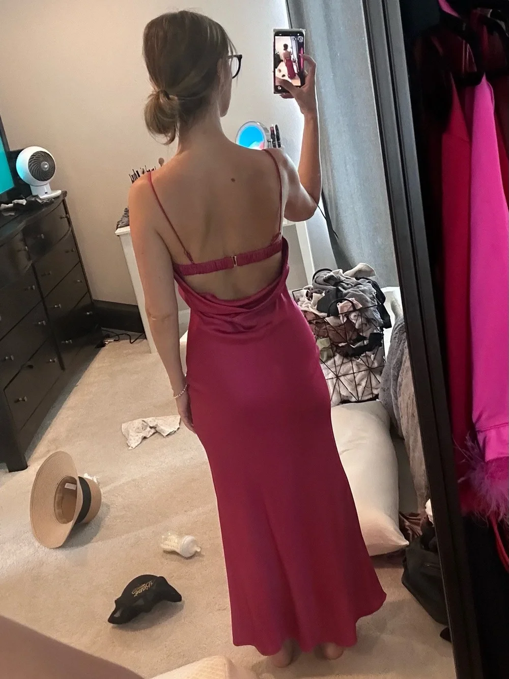 Abercrombie & Fitch Fuchsia Satin Slip Maxi Dress